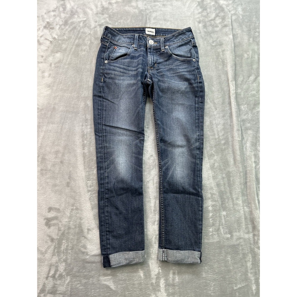 Hudson Jean Womens Sz 25 Blue Bacara Crop Straight Cuffed Stretch Whiskered Fade